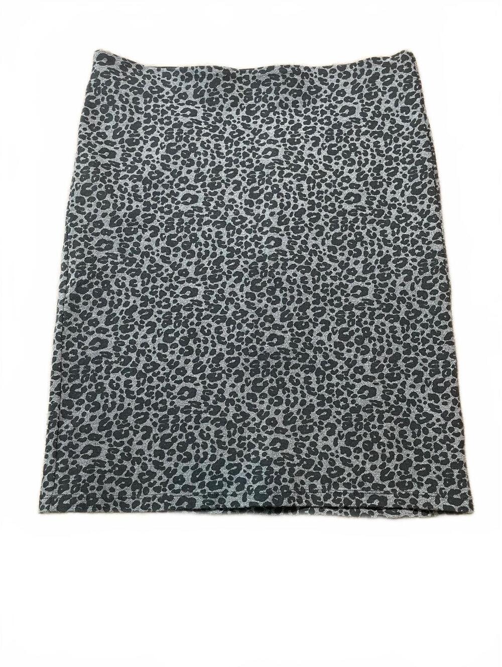 Loft black leopard print pattern pencil skirt elastic waist petite medium EUC
